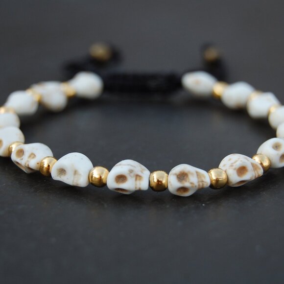 Skull Bracelet,Stone Skull Bracelet,Magnetic Bracelet,Drawstring Bracelet - Picture 2 of 2